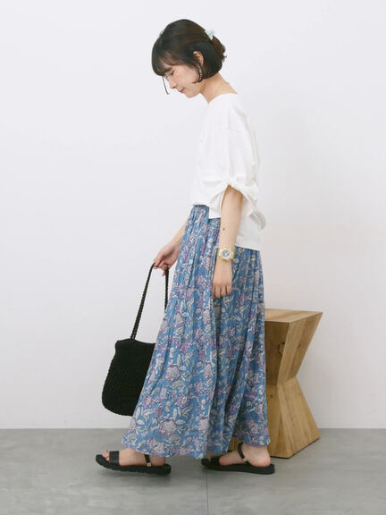 【Made in India】花柄ボイルギャザースカート（ベージュ/グリーン/ブルー）｜Samansa Mos2 blue（サマンサモスモス ブルー）通販