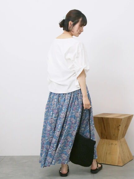 【Made in India】花柄ボイルギャザースカート（ベージュ/グリーン/ブルー）｜Samansa Mos2 blue（サマンサモスモス ブルー）通販