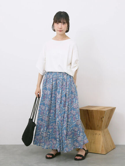 【Made in India】花柄ボイルギャザースカート（ベージュ/グリーン/ブルー）｜Samansa Mos2 blue（サマンサモスモス ブルー）通販