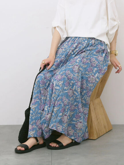 【Made in India】花柄ボイルギャザースカート（ベージュ/グリーン/ブルー）｜Samansa Mos2 blue（サマンサモスモス ブルー）通販