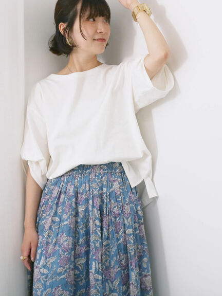 【Made in India】花柄ボイルギャザースカート（ベージュ/グリーン/ブルー）｜Samansa Mos2 blue（サマンサモスモス ブルー）通販