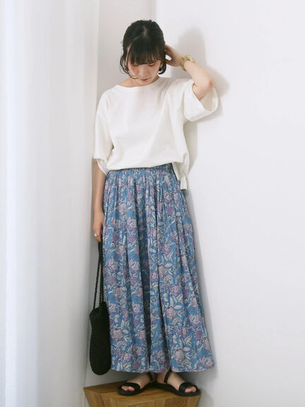 【Made in India】花柄ボイルギャザースカート（ベージュ/グリーン/ブルー）｜Samansa Mos2 blue（サマンサモスモス ブルー）通販