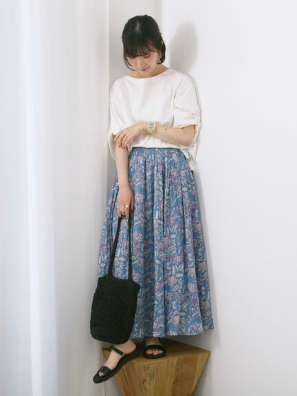 【Made in India】花柄ボイルギャザースカート（ベージュ/グリーン/ブルー）｜Samansa Mos2 blue（サマンサモスモス ブルー）通販