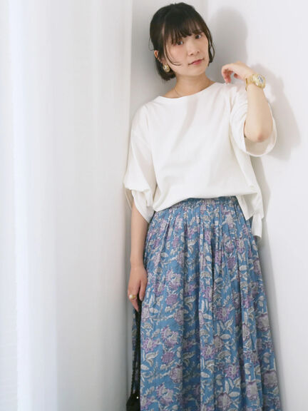 【Made in India】花柄ボイルギャザースカート（ベージュ/グリーン/ブルー）｜Samansa Mos2 blue（サマンサモスモス ブルー）通販
