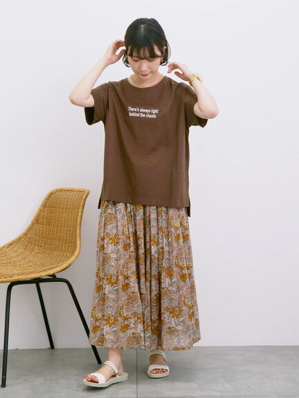 【Made in India】花柄ボイルギャザースカート（ベージュ/グリーン/ブルー）｜Samansa Mos2 blue（サマンサモスモス ブルー）通販