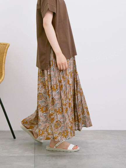 【Made in India】花柄ボイルギャザースカート（ベージュ/グリーン/ブルー）｜Samansa Mos2 blue（サマンサモスモス ブルー）通販