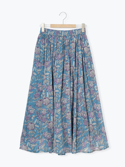 【Made in India】花柄ボイルギャザースカート（ベージュ/グリーン/ブルー）｜Samansa Mos2 blue（サマンサモスモス ブルー）通販
