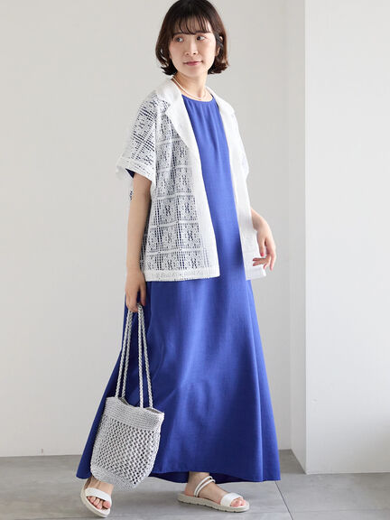 リネンタッチマキシワンピース（ブラック/ベージュ/ブルー）｜Samansa Mos2 blue（サマンサモスモス ブルー）通販