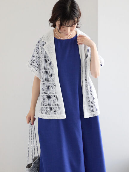 リネンタッチマキシワンピース（ブラック/ベージュ/ブルー）｜Samansa Mos2 blue（サマンサモスモス ブルー）通販