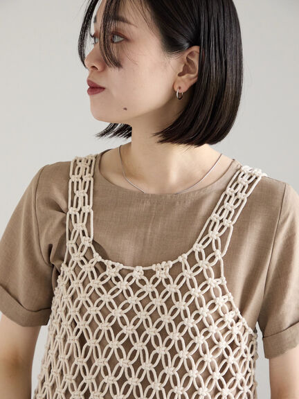 リネンタッチマキシワンピース（ブラック/ベージュ/ブルー）｜Samansa Mos2 blue（サマンサモスモス ブルー）通販