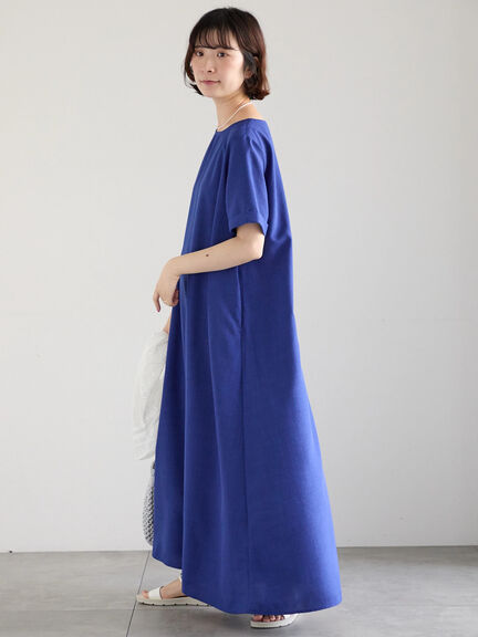 リネンタッチマキシワンピース（ブラック/ベージュ/ブルー）｜Samansa Mos2 blue（サマンサモスモス ブルー）通販