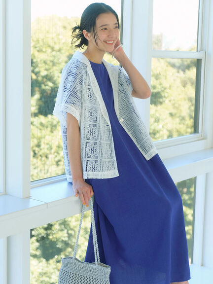 リネンタッチマキシワンピース（ブラック/ベージュ/ブルー）｜Samansa Mos2 blue（サマンサモスモス ブルー）通販