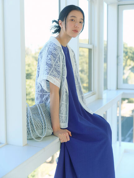 リネンタッチマキシワンピース（ブラック/ベージュ/ブルー）｜Samansa Mos2 blue（サマンサモスモス ブルー）通販