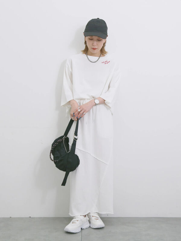 セール】 ◎裏毛切替ナロースカート（オフホワイト/チャコールグレー