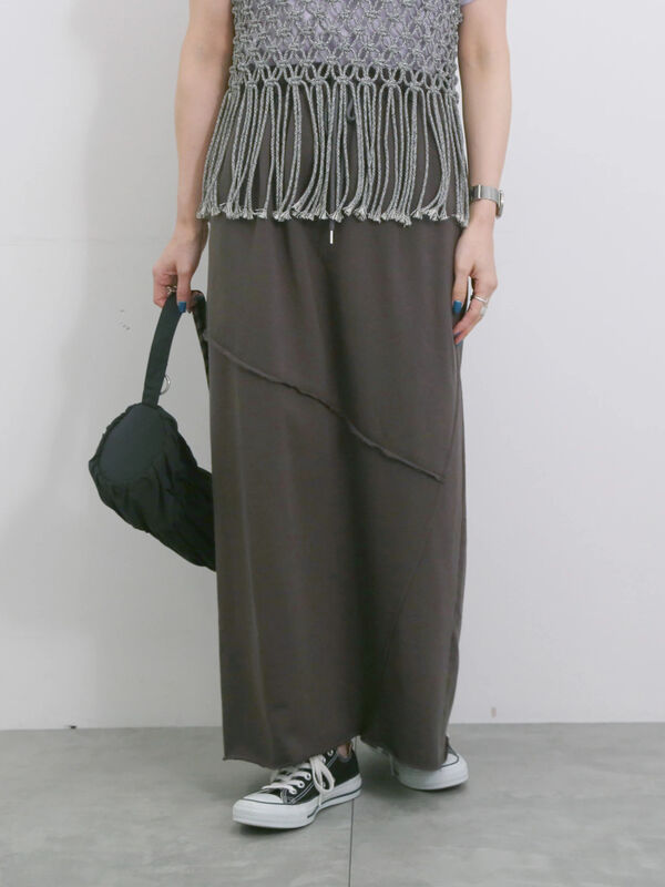 セール】 ◎裏毛切替ナロースカート（オフホワイト/チャコールグレー