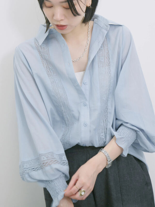 ◎レースシアーブラウス（ブルー）｜Samansa Mos2 blue（サマンサモスモス ブルー）通販