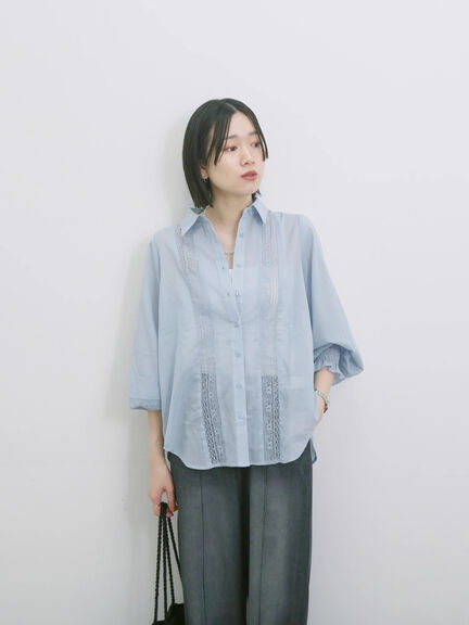 ◎レースシアーブラウス（オフホワイト/ブラック/ブルー）｜Samansa Mos2 blue（サマンサモスモス ブルー）通販