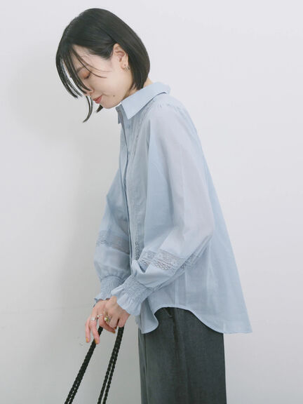 ◎レースシアーブラウス（オフホワイト/ブラック/ブルー）｜Samansa Mos2 blue（サマンサモスモス ブルー）通販