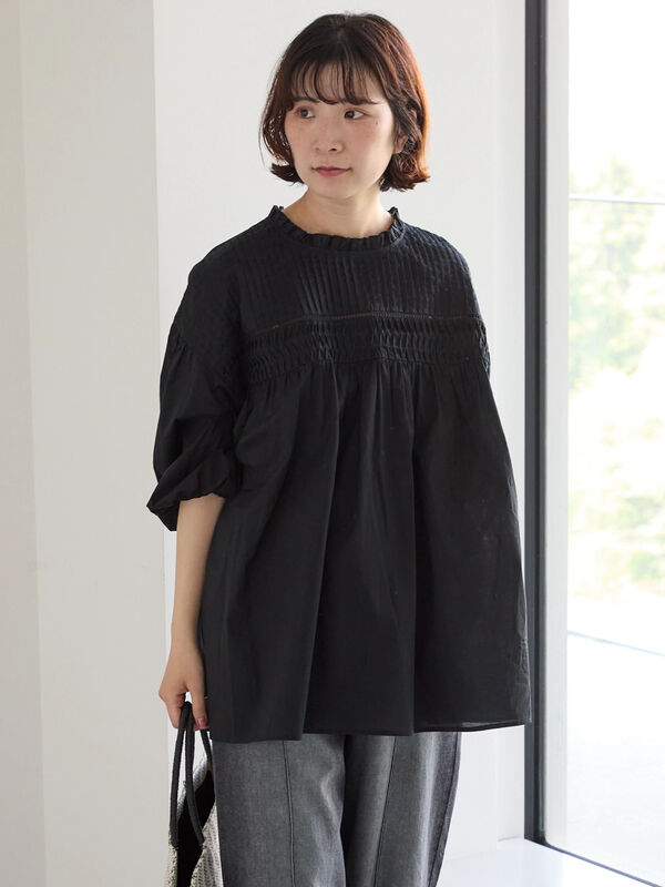 ◎ピンタックギャザーブラウス（オフホワイト/ブラック/ラベンダー）｜Samansa Mos2 blue（サマンサモスモス ブルー）通販
