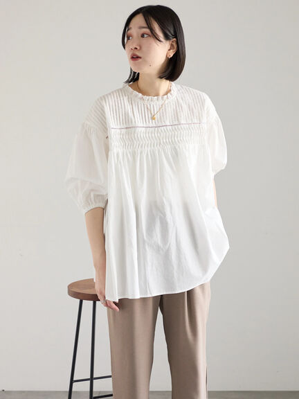 ◎ピンタックギャザーブラウス（オフホワイト/ブラック/ラベンダー）｜Samansa Mos2 blue（サマンサモスモス ブルー）通販