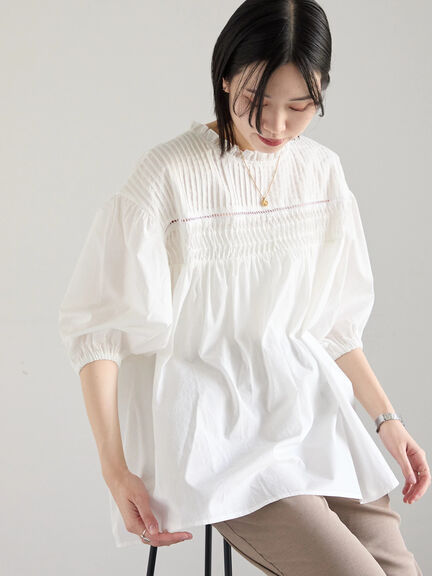◎ピンタックギャザーブラウス（オフホワイト/ブラック/ラベンダー）｜Samansa Mos2 blue（サマンサモスモス ブルー）通販