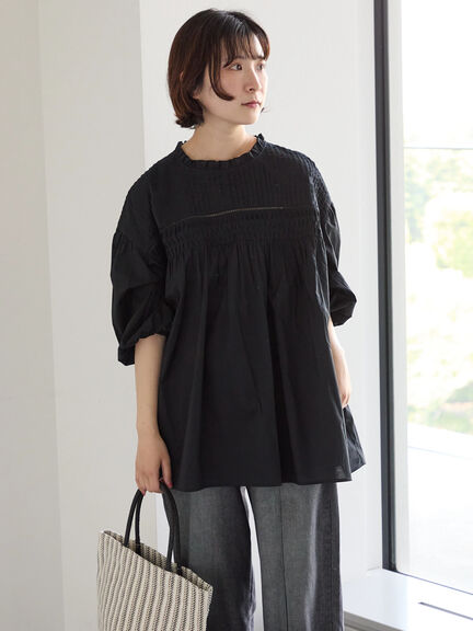 ◎ピンタックギャザーブラウス（オフホワイト/ブラック/ラベンダー）｜Samansa Mos2 blue（サマンサモスモス ブルー）通販