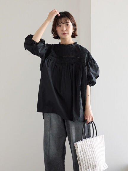 ◎ピンタックギャザーブラウス（オフホワイト/ブラック/ラベンダー）｜Samansa Mos2 blue（サマンサモスモス ブルー）通販