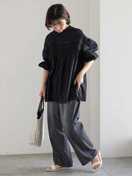 ◎ピンタックギャザーブラウス（オフホワイト/ブラック/ラベンダー）｜Samansa Mos2 blue（サマンサモスモス ブルー）通販