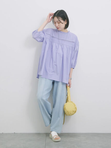 ◎ピンタックギャザーブラウス（オフホワイト/ブラック/ラベンダー）｜Samansa Mos2 blue（サマンサモスモス ブルー）通販