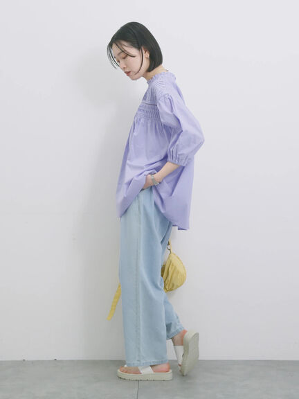 ◎ピンタックギャザーブラウス（オフホワイト/ブラック/ラベンダー）｜Samansa Mos2 blue（サマンサモスモス ブルー）通販