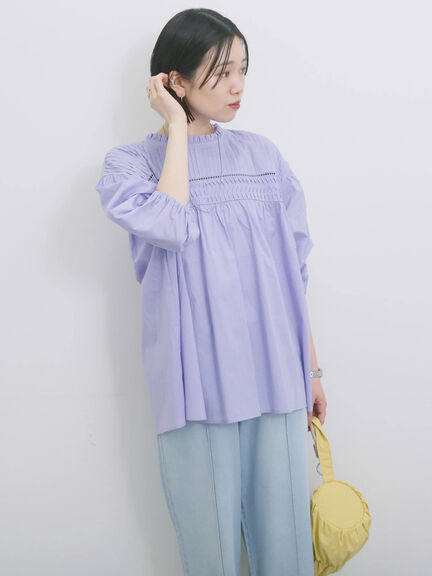 ◎ピンタックギャザーブラウス（オフホワイト/ブラック/ラベンダー）｜Samansa Mos2 blue（サマンサモスモス ブルー）通販