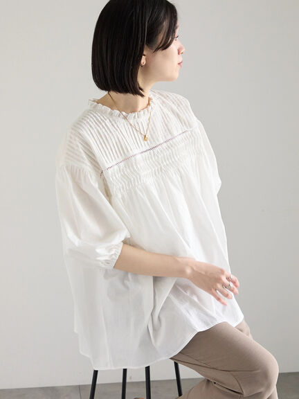 ◎ピンタックギャザーブラウス（オフホワイト/ブラック/ラベンダー）｜Samansa Mos2 blue（サマンサモスモス ブルー）通販