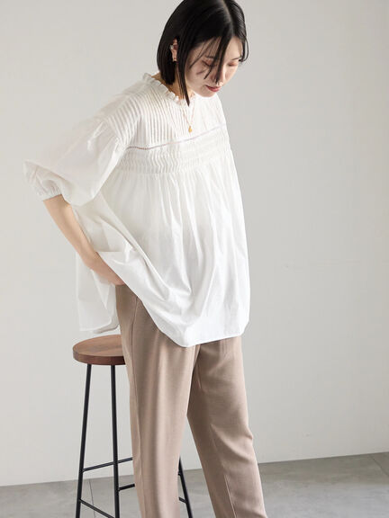 ◎ピンタックギャザーブラウス（オフホワイト/ブラック/ラベンダー）｜Samansa Mos2 blue（サマンサモスモス ブルー）通販