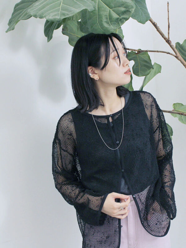 セール】 前後2wayメッシュレースカーディガン（ブラック/ブラウン
