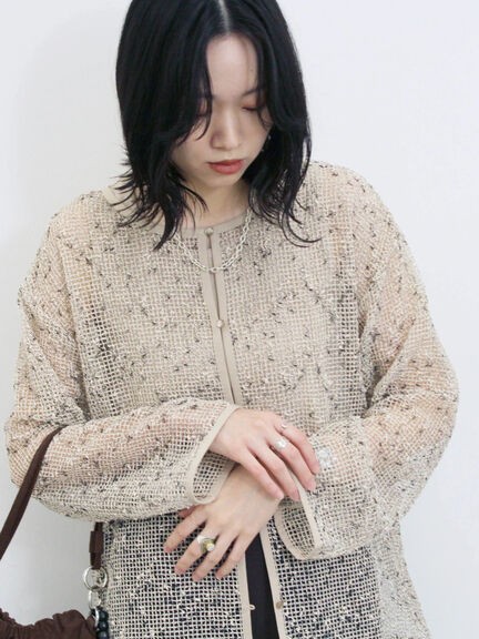 前後2wayメッシュレースカーディガン（ブラック/ブラウン/キナリ）｜Samansa Mos2 blue（サマンサモスモス ブルー）通販