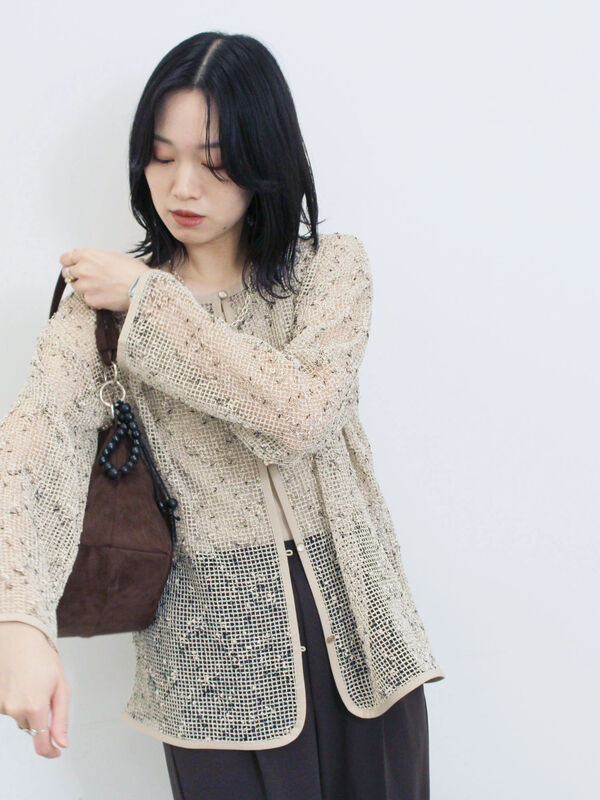 セール】 前後2wayメッシュレースカーディガン（ブラック/ブラウン