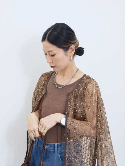 前後2wayメッシュレースカーディガン（ブラック/ブラウン/キナリ）｜Samansa Mos2 blue（サマンサモスモス ブルー）通販