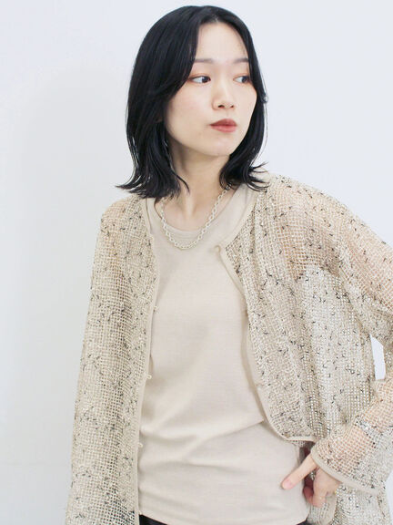 前後2wayメッシュレースカーディガン（ブラック/ブラウン/キナリ）｜Samansa Mos2 blue（サマンサモスモス ブルー）通販