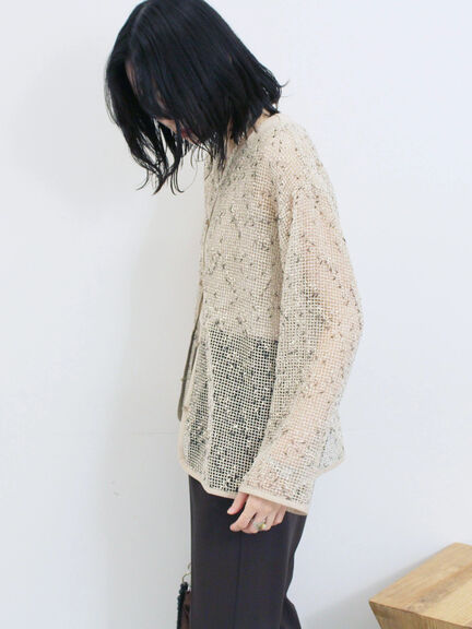 前後2wayメッシュレースカーディガン（ブラック/ブラウン/キナリ）｜Samansa Mos2 blue（サマンサモスモス ブルー）通販