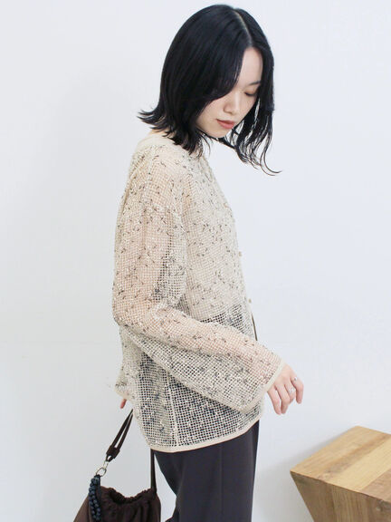 前後2wayメッシュレースカーディガン（ブラック/ブラウン/キナリ）｜Samansa Mos2 blue（サマンサモスモス ブルー）通販