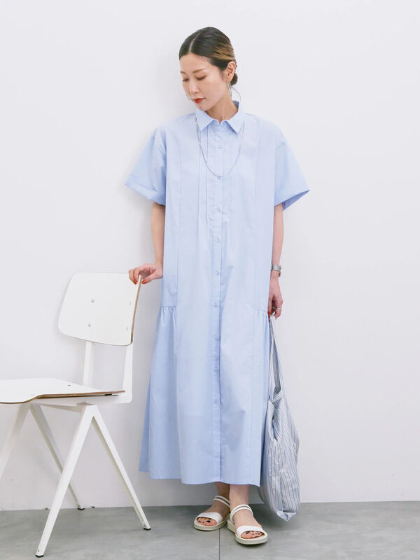 ◎サイドギャザーシャツワンピース（ブラック/ベージュ/サックスブルー）｜Samansa Mos2 blue（サマンサモスモス ブルー）通販