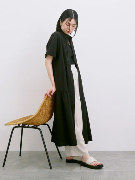 ◎サイドギャザーシャツワンピース（ブラック/ベージュ/サックスブルー）｜Samansa Mos2 blue（サマンサモスモス ブルー）通販