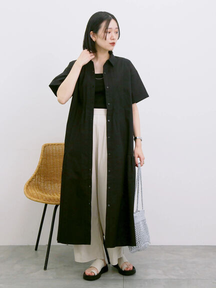◎サイドギャザーシャツワンピース（ブラック/ベージュ/サックスブルー）｜Samansa Mos2 blue（サマンサモスモス ブルー）通販