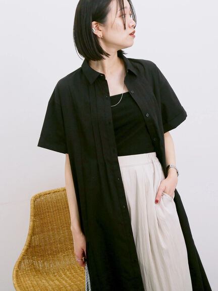 ◎サイドギャザーシャツワンピース（ブラック/ベージュ/サックスブルー）｜Samansa Mos2 blue（サマンサモスモス ブルー）通販