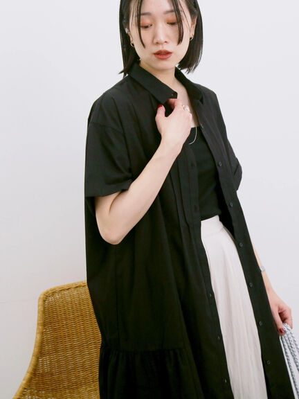 ◎サイドギャザーシャツワンピース（ブラック/ベージュ/サックスブルー）｜Samansa Mos2 blue（サマンサモスモス ブルー）通販