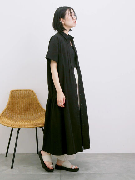 ◎サイドギャザーシャツワンピース（ブラック/ベージュ/サックスブルー）｜Samansa Mos2 blue（サマンサモスモス ブルー）通販