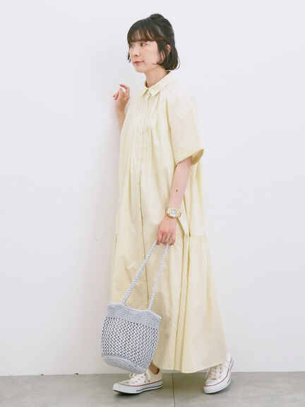 ◎サイドギャザーシャツワンピース（ブラック/ベージュ/サックスブルー）｜Samansa Mos2 blue（サマンサモスモス ブルー）通販