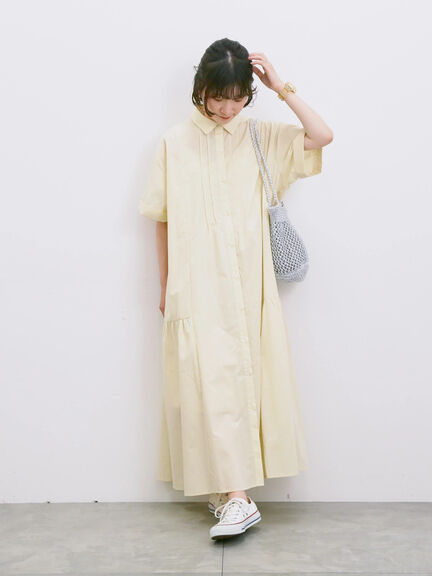 ◎サイドギャザーシャツワンピース（ブラック/ベージュ/サックスブルー）｜Samansa Mos2 blue（サマンサモスモス ブルー）通販