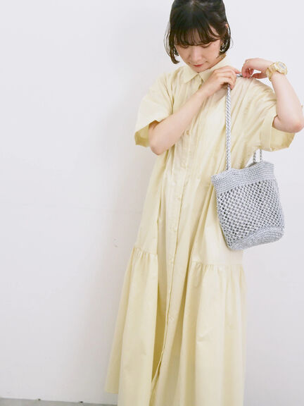 ◎サイドギャザーシャツワンピース（ブラック/ベージュ/サックスブルー）｜Samansa Mos2 blue（サマンサモスモス ブルー）通販