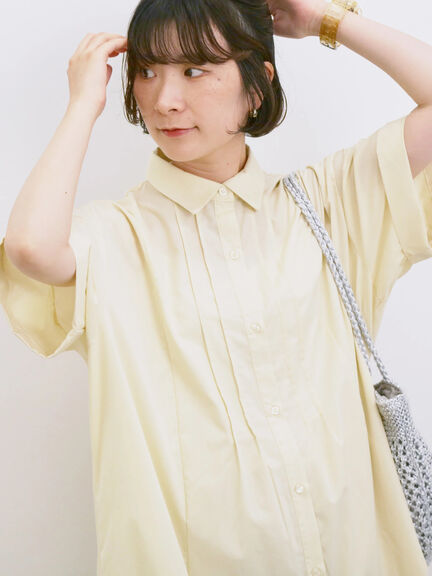 ◎サイドギャザーシャツワンピース（ブラック/ベージュ/サックスブルー）｜Samansa Mos2 blue（サマンサモスモス ブルー）通販